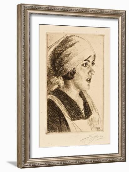 Study of a Woman, 1914 (Drypoint)-Anders Leonard Zorn-Framed Giclee Print