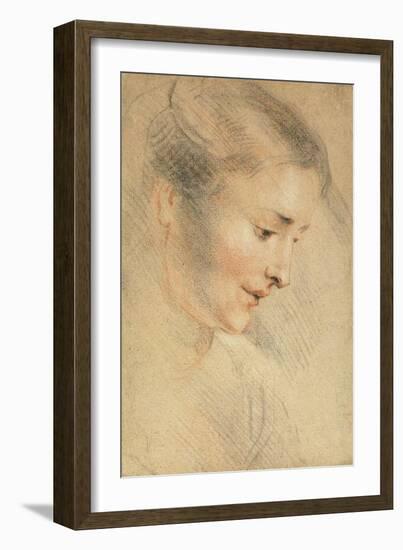 Study of a Woman's Head, 1710s-Jean Antoine Watteau-Framed Giclee Print