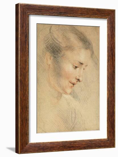 Study of a Woman's Head, 1710s-Jean Antoine Watteau-Framed Giclee Print