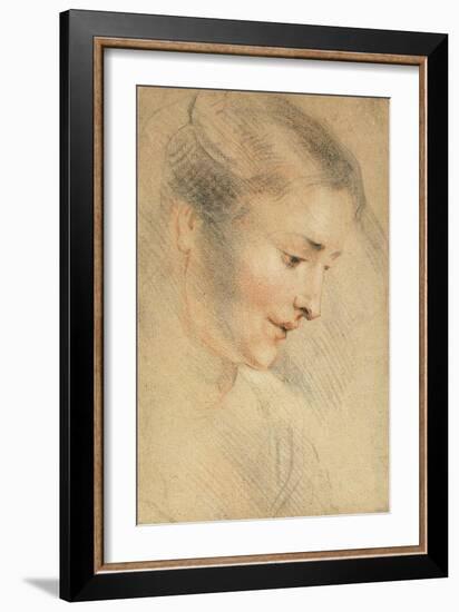 Study of a Woman's Head, 1710s-Jean Antoine Watteau-Framed Giclee Print