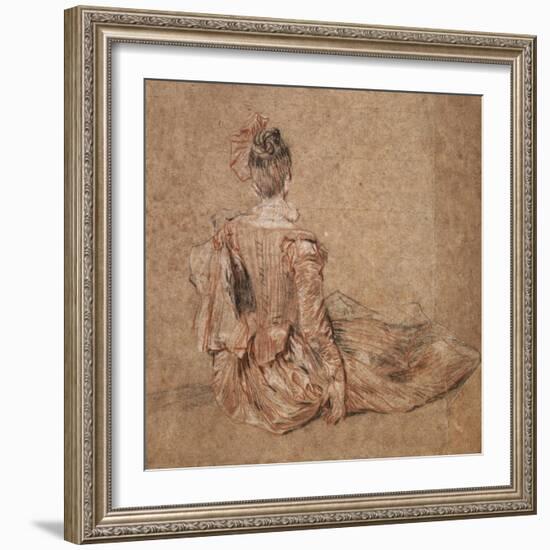 Study of a Woman Seen from the Back, 1716-1718-Jean-Antoine Watteau-Framed Giclee Print