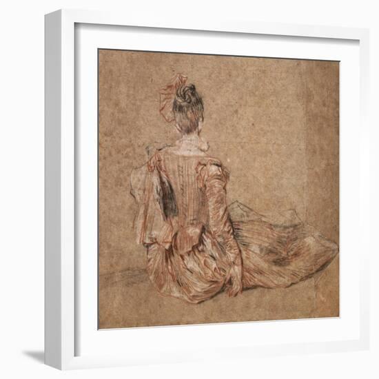 Study of a Woman Seen from the Back, 1716-1718-Jean-Antoine Watteau-Framed Giclee Print