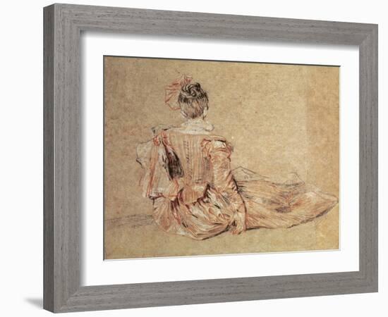 Study of a Woman Seen from the Back, 1716-18 (Chalk on Paper)-Jean Antoine Watteau-Framed Giclee Print