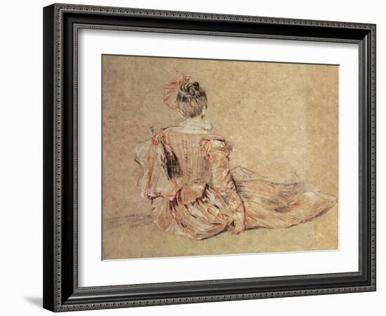 Study of a Woman Seen from the Back, 1716-18 (Chalk on Paper)-Jean Antoine Watteau-Framed Giclee Print