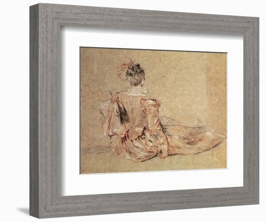 Study of a Woman Seen from the Back, 1716-18 (Chalk on Paper)-Jean Antoine Watteau-Framed Giclee Print