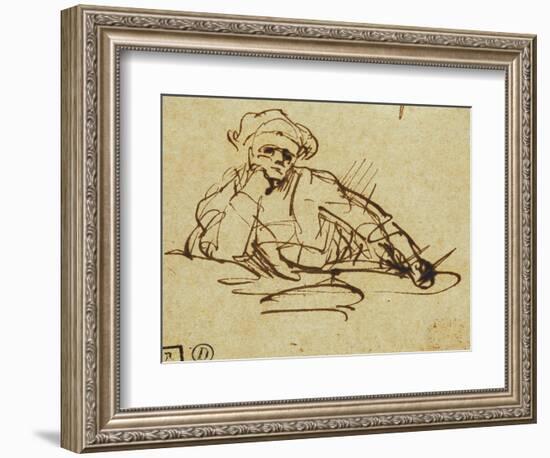 Study of a Writer, Seated, Pausing in Thought-null-Framed Giclee Print