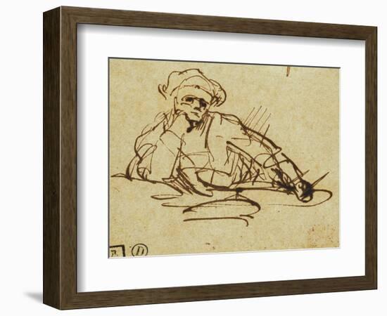 Study of a Writer, Seated, Pausing in Thought-null-Framed Giclee Print