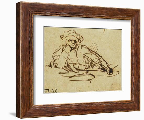 Study of a Writer, Seated, Pausing in Thought-null-Framed Giclee Print