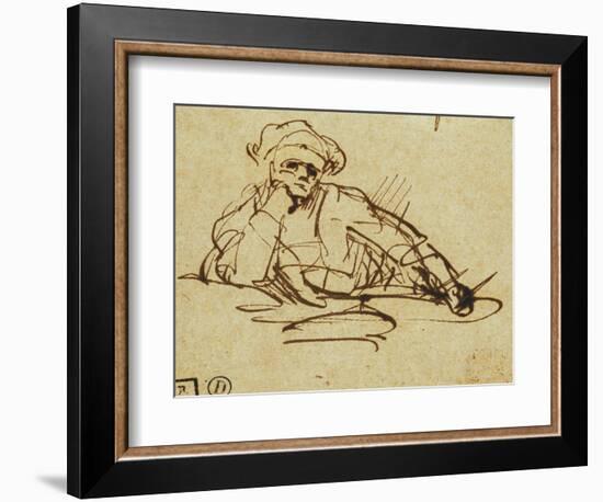 Study of a Writer, Seated, Pausing in Thought-null-Framed Giclee Print