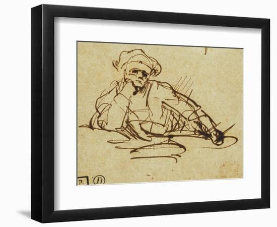 Study of a Writer, Seated, Pausing in Thought-null-Framed Giclee Print