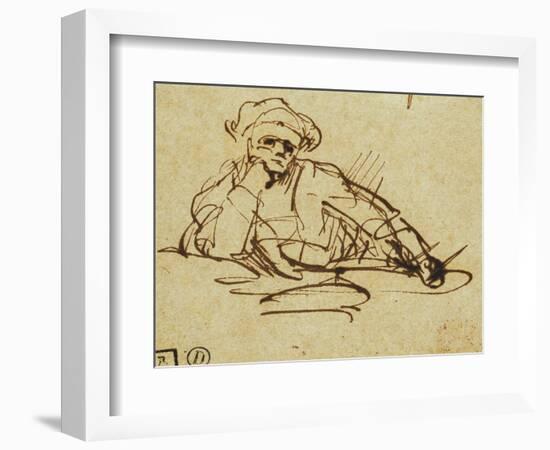 Study of a Writer, Seated, Pausing in Thought-null-Framed Giclee Print