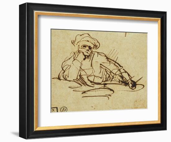 Study of a Writer, Seated, Pausing in Thought-null-Framed Giclee Print