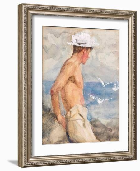 Study of a Young Man Looking out to Sea (Pencil, W/C & Bodycolour on Paper)-Henry Scott Tuke-Framed Giclee Print