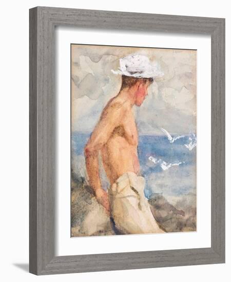 Study of a Young Man Looking out to Sea (Pencil, W/C & Bodycolour on Paper)-Henry Scott Tuke-Framed Giclee Print