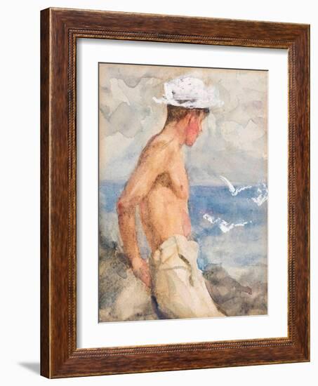 Study of a Young Man Looking out to Sea (Pencil, W/C & Bodycolour on Paper)-Henry Scott Tuke-Framed Giclee Print