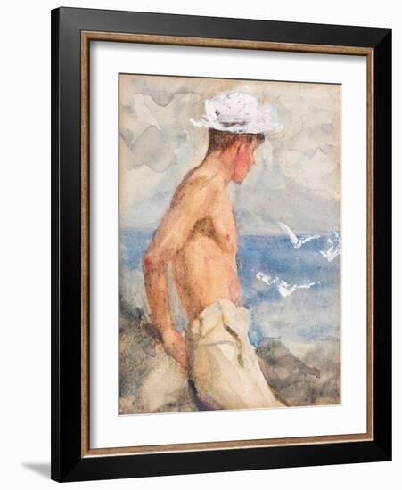 Study of a Young Man Looking out to Sea (Pencil, W/C & Bodycolour on Paper)-Henry Scott Tuke-Framed Giclee Print