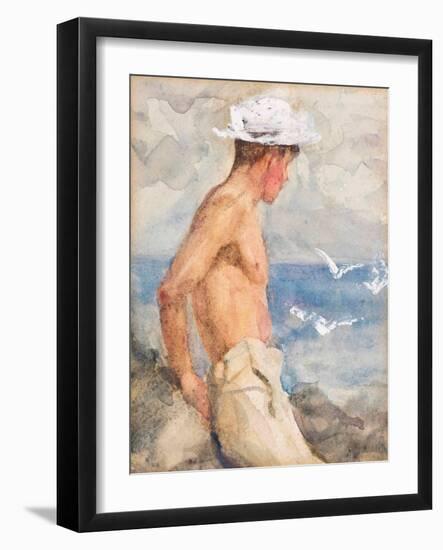 Study of a Young Man Looking out to Sea (Pencil, W/C & Bodycolour on Paper)-Henry Scott Tuke-Framed Giclee Print