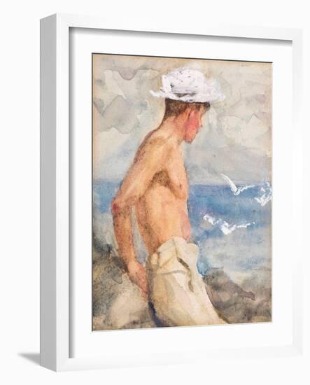 Study of a Young Man Looking out to Sea (Pencil, W/C & Bodycolour on Paper)-Henry Scott Tuke-Framed Giclee Print