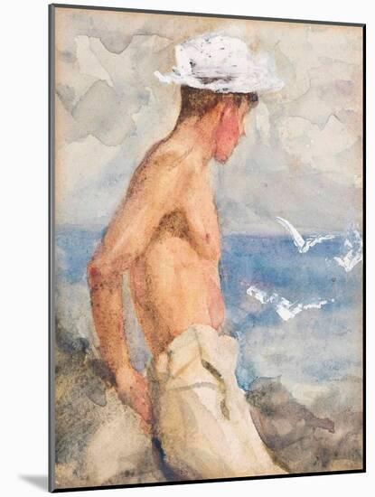 Study of a Young Man Looking out to Sea (Pencil, W/C & Bodycolour on Paper)-Henry Scott Tuke-Mounted Giclee Print