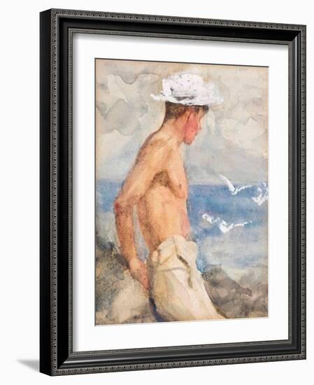 Study of a Young Man Looking out to Sea (Pencil, W/C & Bodycolour on Paper)-Henry Scott Tuke-Framed Giclee Print