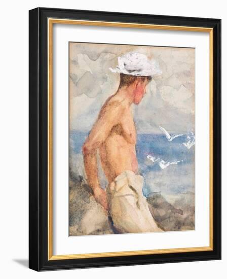 Study of a Young Man Looking out to Sea (Pencil, W/C & Bodycolour on Paper)-Henry Scott Tuke-Framed Giclee Print