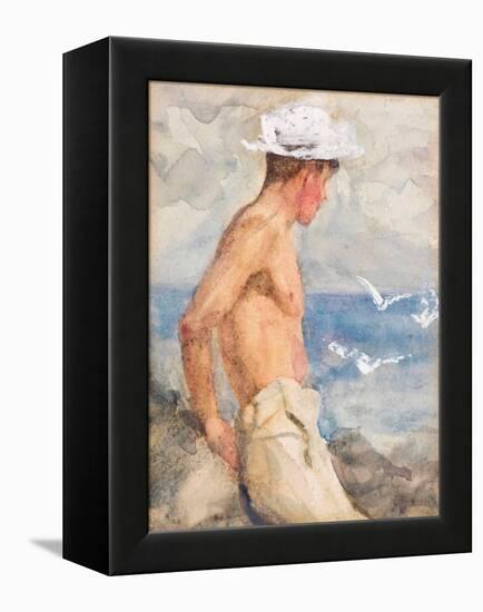 Study of a Young Man Looking out to Sea (Pencil, W/C & Bodycolour on Paper)-Henry Scott Tuke-Framed Premier Image Canvas