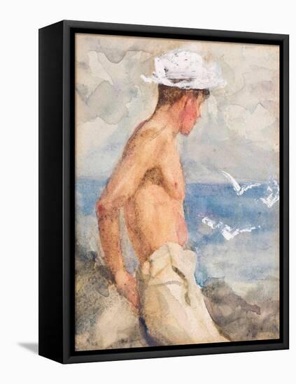 Study of a Young Man Looking out to Sea (Pencil, W/C & Bodycolour on Paper)-Henry Scott Tuke-Framed Premier Image Canvas