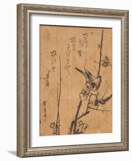 Study of Bird Perched on Branch, 19Th Century (Woodblock Print)-Ando or Utagawa Hiroshige-Framed Giclee Print