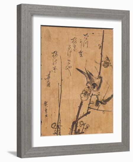 Study of Bird Perched on Branch, 19Th Century (Woodblock Print)-Ando or Utagawa Hiroshige-Framed Giclee Print