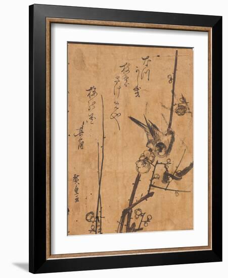 Study of Bird Perched on Branch, 19Th Century (Woodblock Print)-Ando or Utagawa Hiroshige-Framed Giclee Print