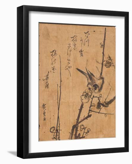 Study of Bird Perched on Branch, 19Th Century (Woodblock Print)-Ando or Utagawa Hiroshige-Framed Giclee Print