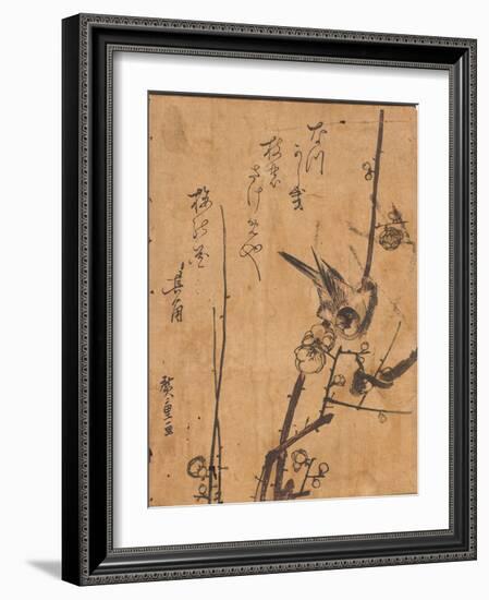 Study of Bird Perched on Branch, 19Th Century (Woodblock Print)-Ando or Utagawa Hiroshige-Framed Giclee Print