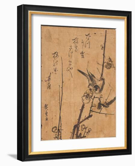 Study of Bird Perched on Branch, 19Th Century (Woodblock Print)-Ando or Utagawa Hiroshige-Framed Giclee Print