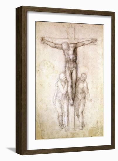 Study of Christ on the Cross between the Virgin and St. John the Evangelist-Michelangelo Buonarroti-Framed Giclee Print