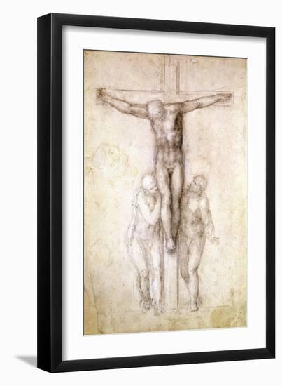 Study of Christ on the Cross between the Virgin and St. John the Evangelist-Michelangelo Buonarroti-Framed Giclee Print