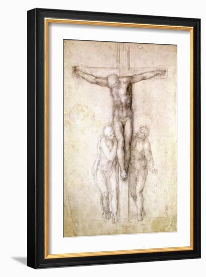 Study of Christ on the Cross between the Virgin and St. John the Evangelist-Michelangelo Buonarroti-Framed Giclee Print