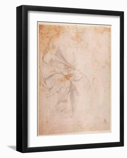 Study of Drapery (Black Chalk on Paper) C.1516 (Verso) (For Recto See 191775)-Michelangelo Buonarroti-Framed Giclee Print