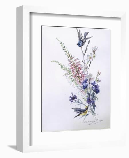 Study of Heather Cornflower and Blossom-Madeleine Lemaire-Framed Giclee Print