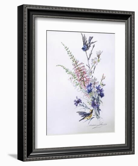 Study of Heather Cornflower and Blossom-Madeleine Lemaire-Framed Giclee Print