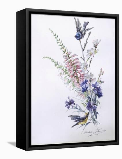 Study of Heather Cornflower and Blossom-Madeleine Lemaire-Framed Premier Image Canvas