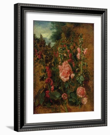 Study of Hollyhocks, C.1826 (Oil on Board)-John Constable-Framed Giclee Print