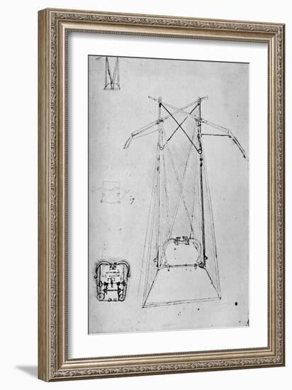 'Study of Motive Apparatus of Flying Machine with Ground Plan of Mechanism of Base', 1928-Leonardo Da Vinci-Framed Giclee Print