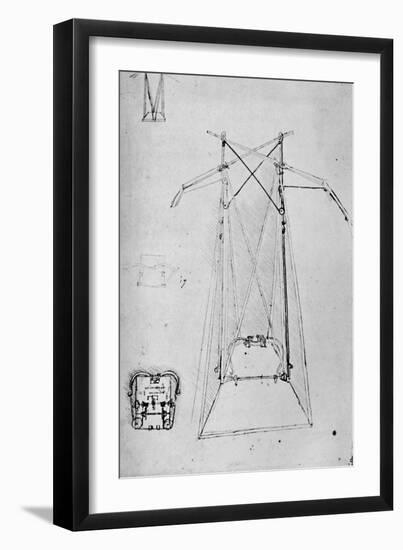 'Study of Motive Apparatus of Flying Machine with Ground Plan of Mechanism of Base', 1928-Leonardo Da Vinci-Framed Giclee Print