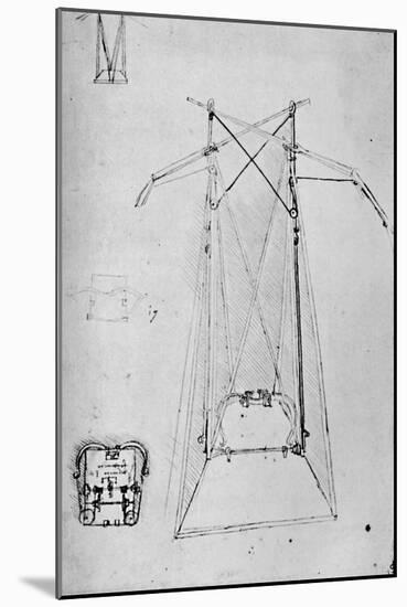 'Study of Motive Apparatus of Flying Machine with Ground Plan of Mechanism of Base', 1928-Leonardo Da Vinci-Mounted Giclee Print