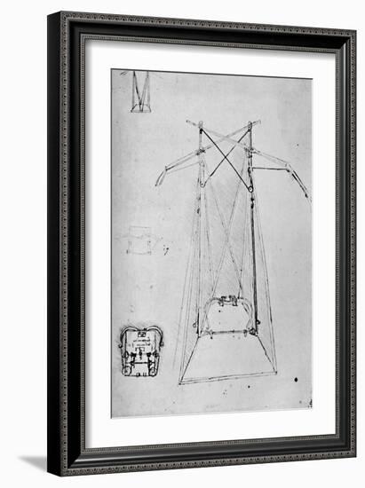 'Study of Motive Apparatus of Flying Machine with Ground Plan of Mechanism of Base', 1928-Leonardo Da Vinci-Framed Giclee Print