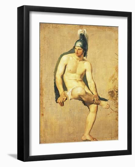Study of Naked Warrior Seated with Helmet on His Head-Francesco Hayez-Framed Giclee Print