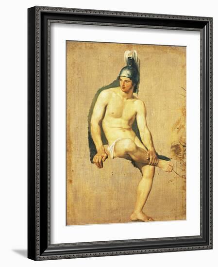 Study of Naked Warrior Seated with Helmet on His Head-Francesco Hayez-Framed Giclee Print