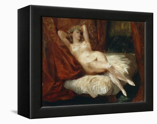 Study of Naked Woman Lying on a Couch Said the Woman with White Stockings - Oil on Canvas, 19Th Cen-Ferdinand Victor Eugene Delacroix-Framed Premier Image Canvas