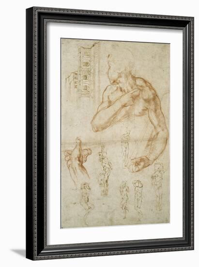 Study of the Assisting Figure of the Libyan Sibyl, C.1512-Michelangelo Buonarroti-Framed Giclee Print