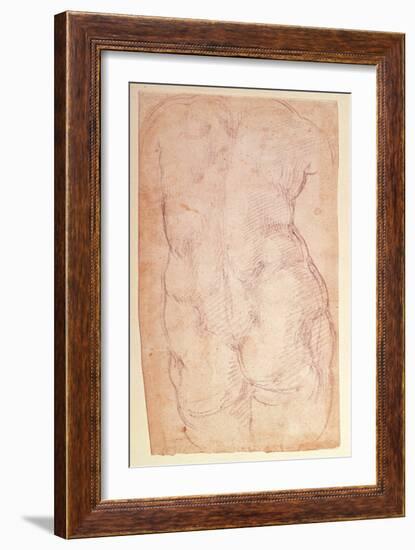 Study of the Back of a Nude Figure (Black Chalk on Paper) (Verso)-Michelangelo Buonarroti-Framed Giclee Print